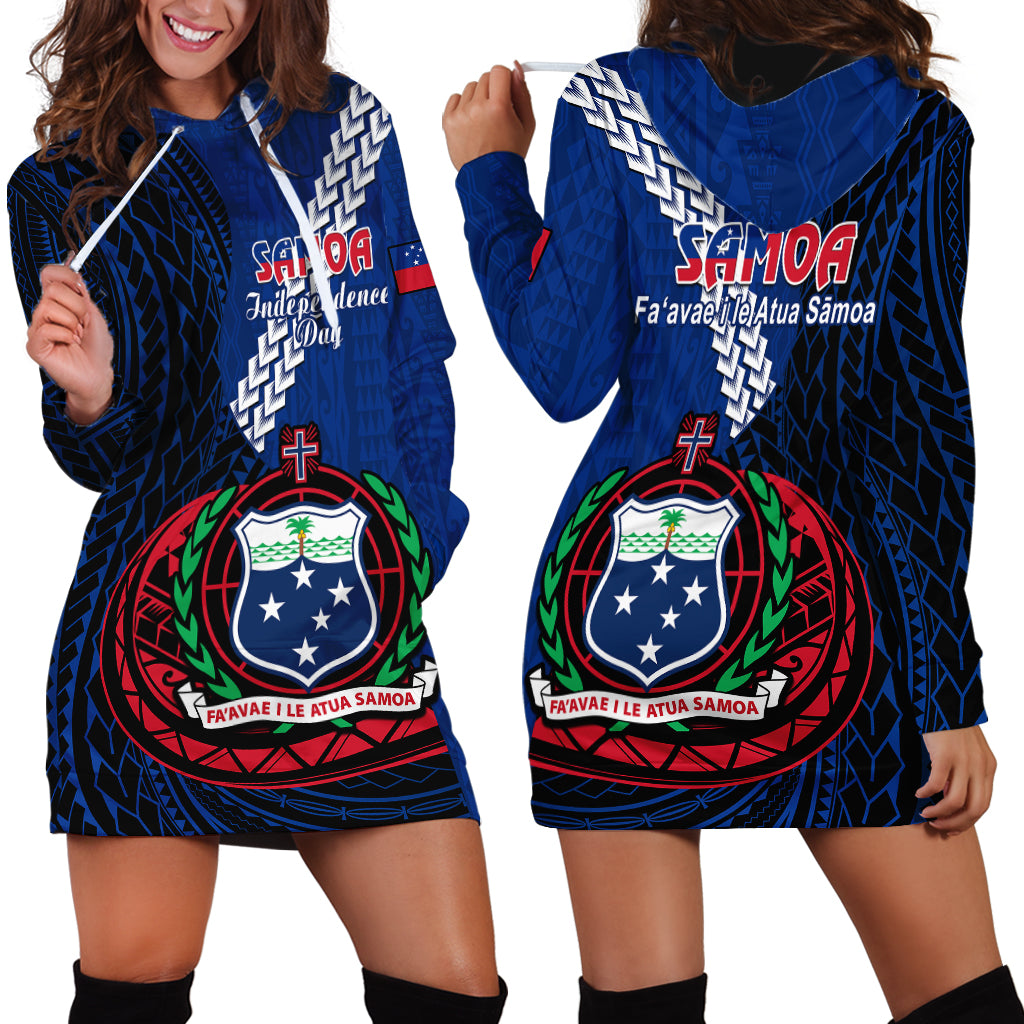 Samoa Hoodie Dress Happy Independence Day Samoan Blue Pattern - Wonder Print Shop