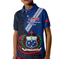 Samoa Polo Shirt for Kid Happy Independence Day Samoan Blue Pattern - Wonder Print Shop