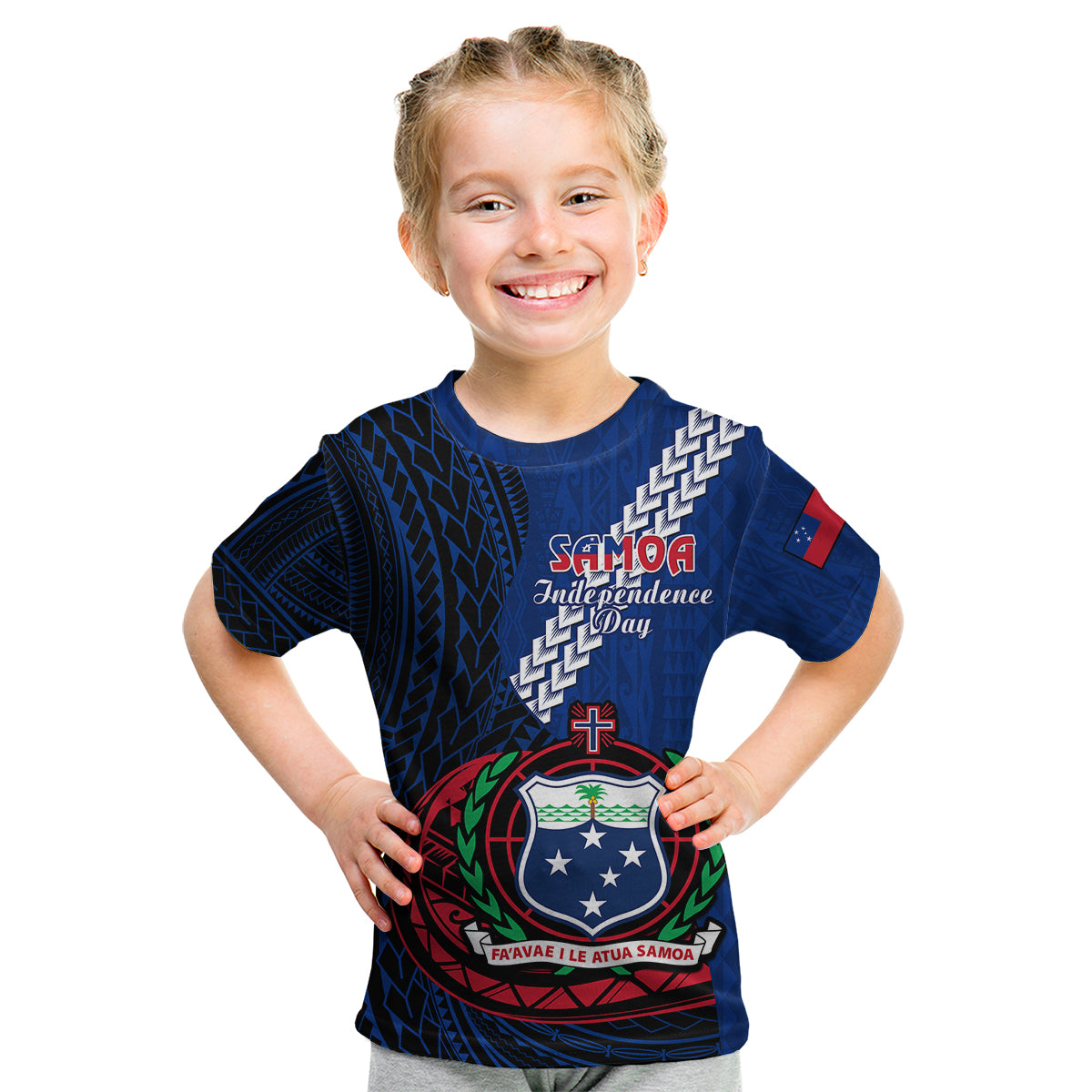 Samoa Kid T Shirt Happy Independence Day Samoan Blue Pattern - Wonder Print Shop