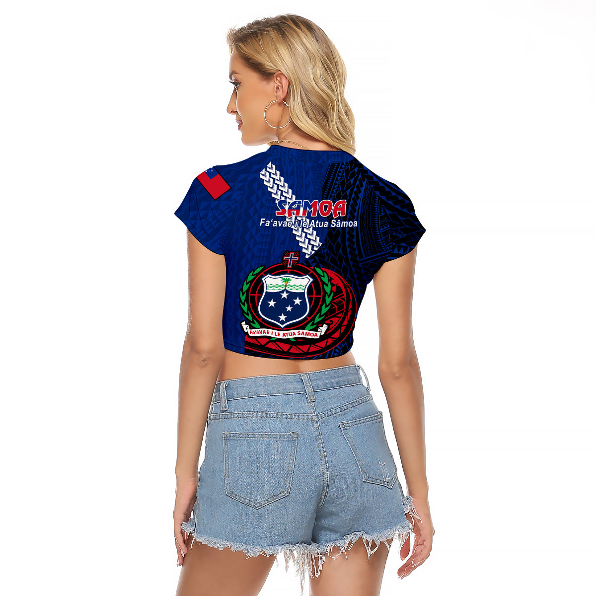 Samoa Raglan Cropped T Shirt Happy Independence Day Samoan Blue Pattern - Wonder Print Shop
