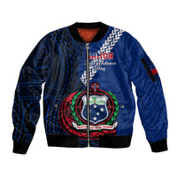 Samoa Sleeve Zip Bomber Jacket Happy Independence Day Samoan Blue Pattern - Wonder Print Shop
