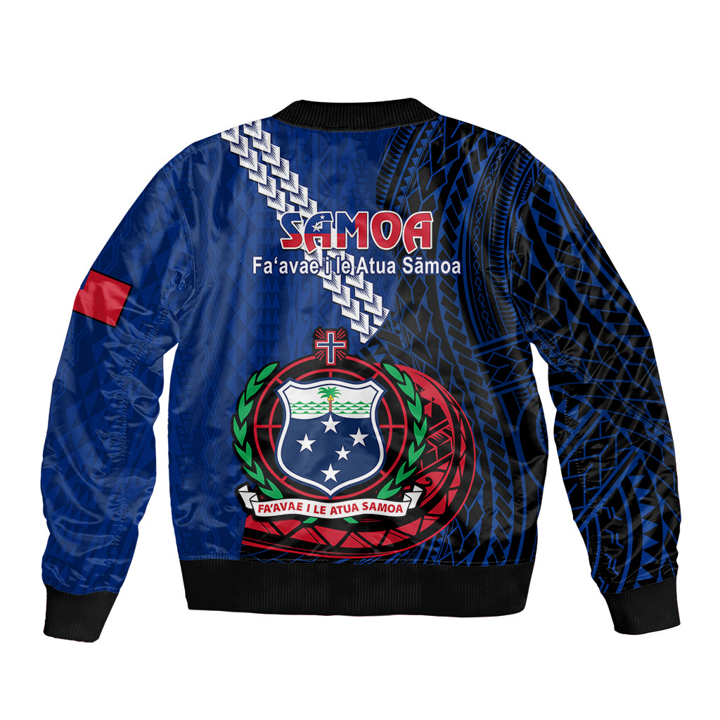 Samoa Sleeve Zip Bomber Jacket Happy Independence Day Samoan Blue Pattern - Wonder Print Shop