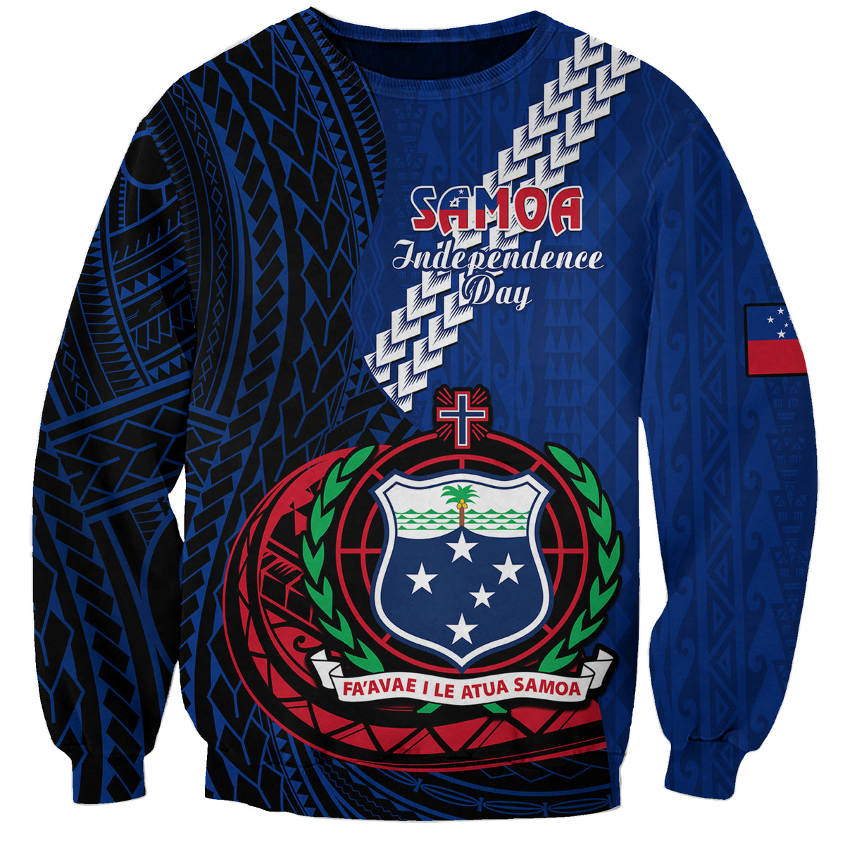 Samoa Sweatshirt Happy Independence Day Samoan Blue Pattern - Wonder Print Shop