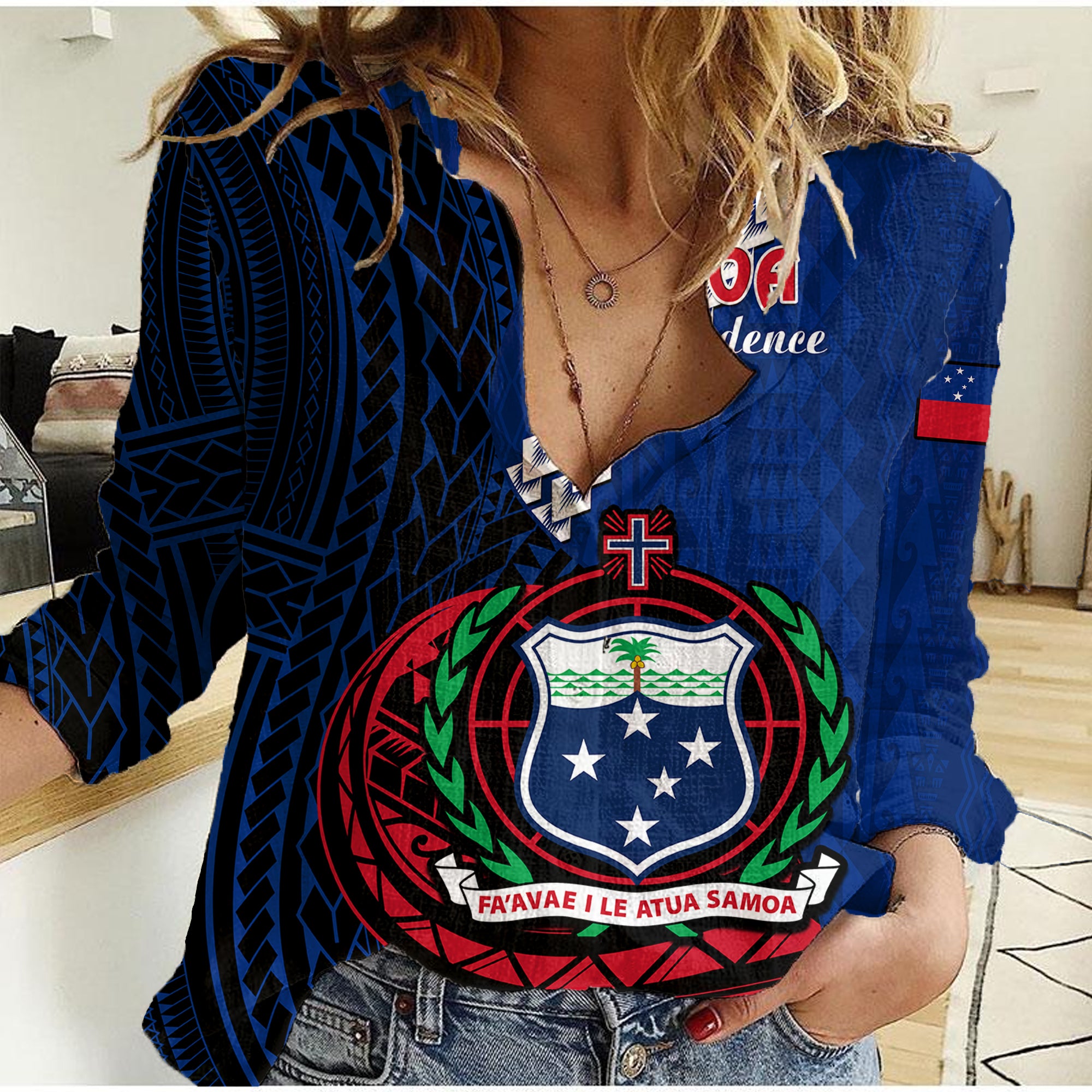 Samoa Women Casual Shirt Happy Independence Day Samoan Blue Pattern - Wonder Print Shop