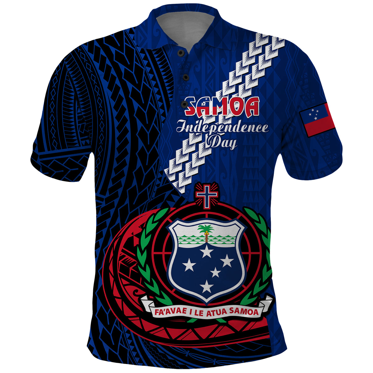 Custom Samoa Polo Shirt Happy Independence Day Samoan Blue Pattern - Wonder Print Shop