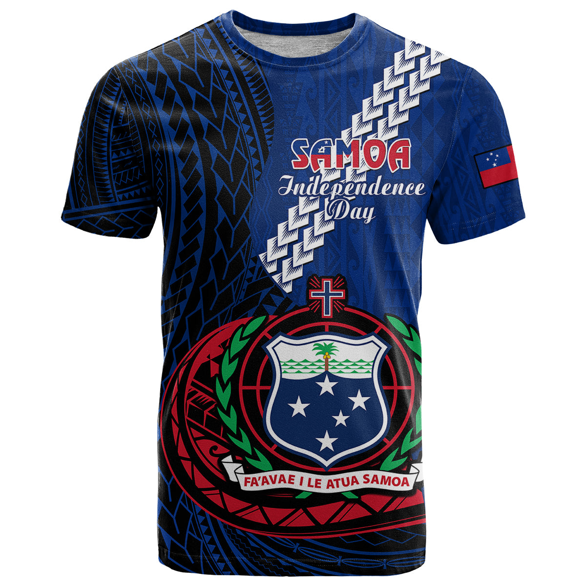 Custom Samoa T Shirt Happy Independence Day Samoan Blue Pattern - Wonder Print Shop
