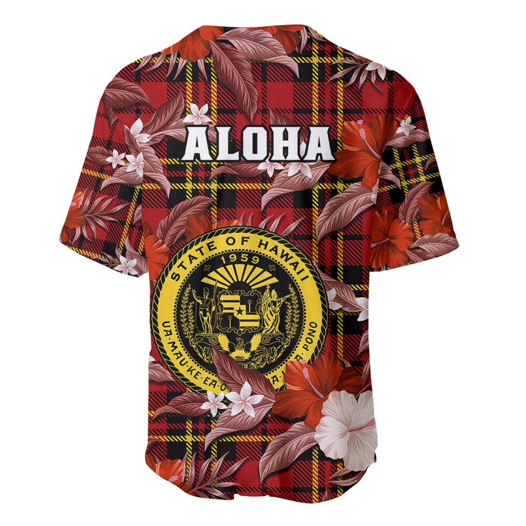 Hawaii State Baseball Jersey Tropical Flowers Mix Tartan Red Version - Wonder Print Shop