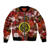 Hawaii State Bomber Jacket Tropical Flowers Mix Tartan Red Version - Wonder Print Shop