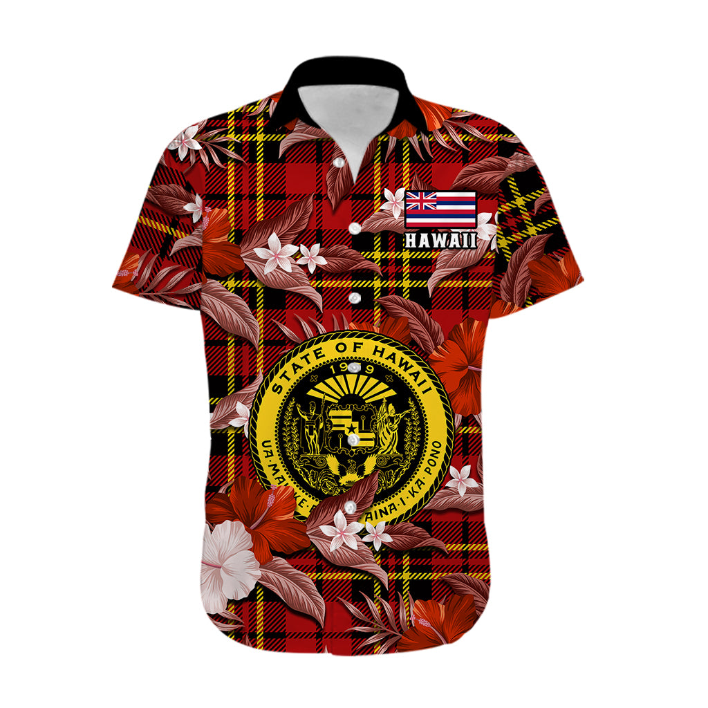 Hawaii State Hawaiian Shirt Tropical Flowers Mix Tartan Red Version - Wonder Print Shop