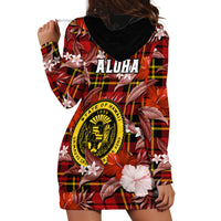 Hawaii State Hoodie Dress Tropical Flowers Mix Tartan Red Version - Wonder Print Shop