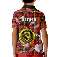 Hawaii State Polo Shirt for Kid Tropical Flowers Mix Tartan Red Version - Wonder Print Shop