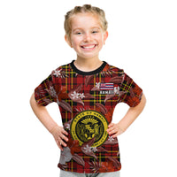 Hawaii State Kid T Shirt Tropical Flowers Mix Tartan Red Version - Wonder Print Shop