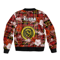 Hawaii State Sleeve Zip Bomber Jacket Tropical Flowers Mix Tartan Red Version - Wonder Print Shop