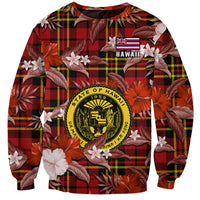 Hawaii State Sweatshirt Tropical Flowers Mix Tartan Red Version - Wonder Print Shop