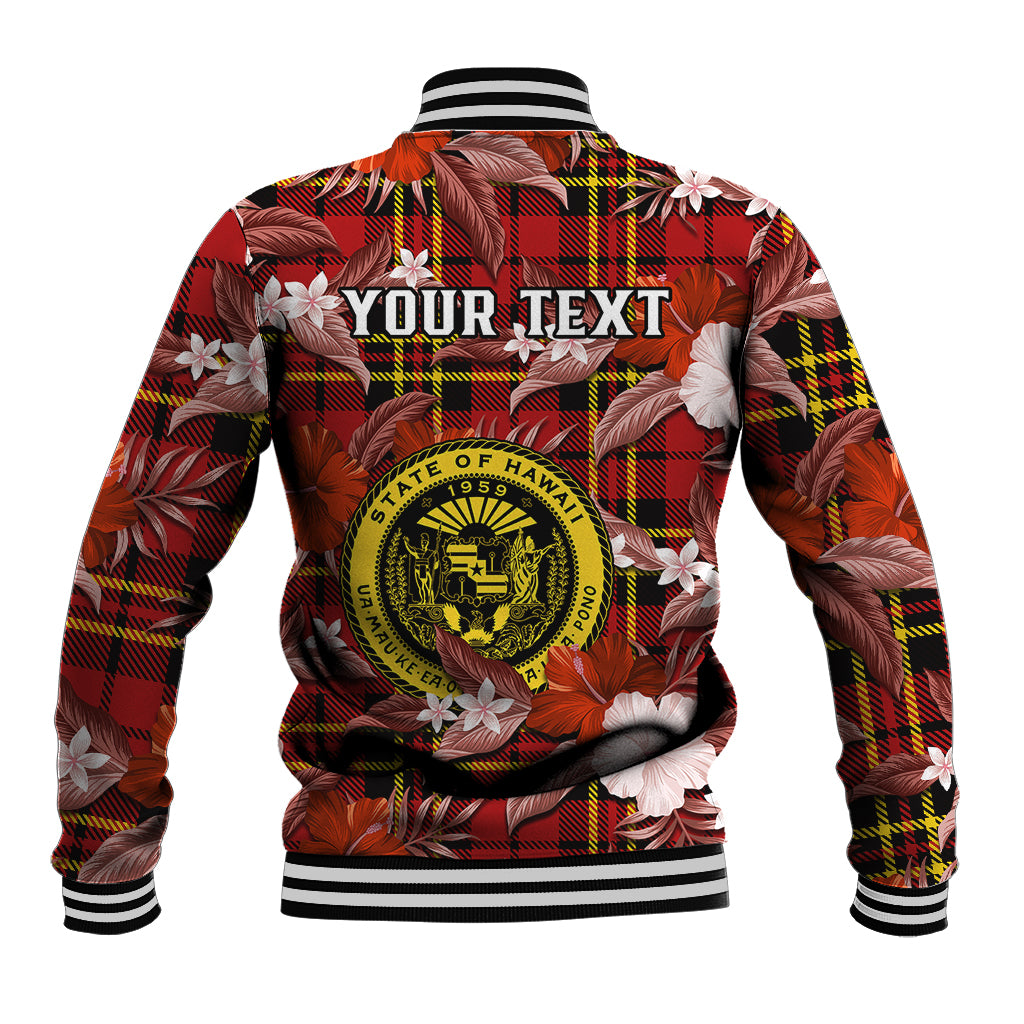 (Custom Personalised) Hawaii State Baseball Jacket Tropical Flowers Mix Tartan Red Version - Wonder Print Shop