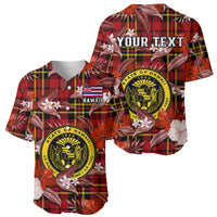 (Custom Personalised) Hawaii State Baseball Jersey Tropical Flowers Mix Tartan Red Version - Wonder Print Shop