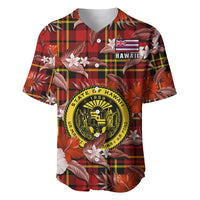 (Custom Personalised) Hawaii State Baseball Jersey Tropical Flowers Mix Tartan Red Version - Wonder Print Shop