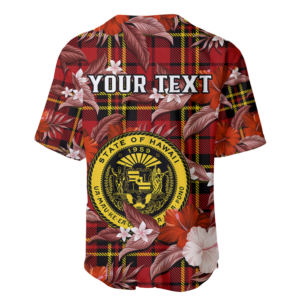 (Custom Personalised) Hawaii State Baseball Jersey Tropical Flowers Mix Tartan Red Version - Wonder Print Shop