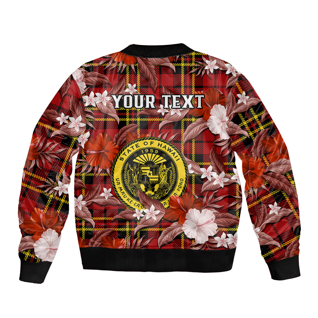 (Custom Personalised) Hawaii State Bomber Jacket Tropical Flowers Mix Tartan Red Version - Wonder Print Shop