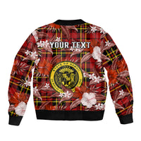 (Custom Personalised) Hawaii State Bomber Jacket Tropical Flowers Mix Tartan Red Version - Wonder Print Shop