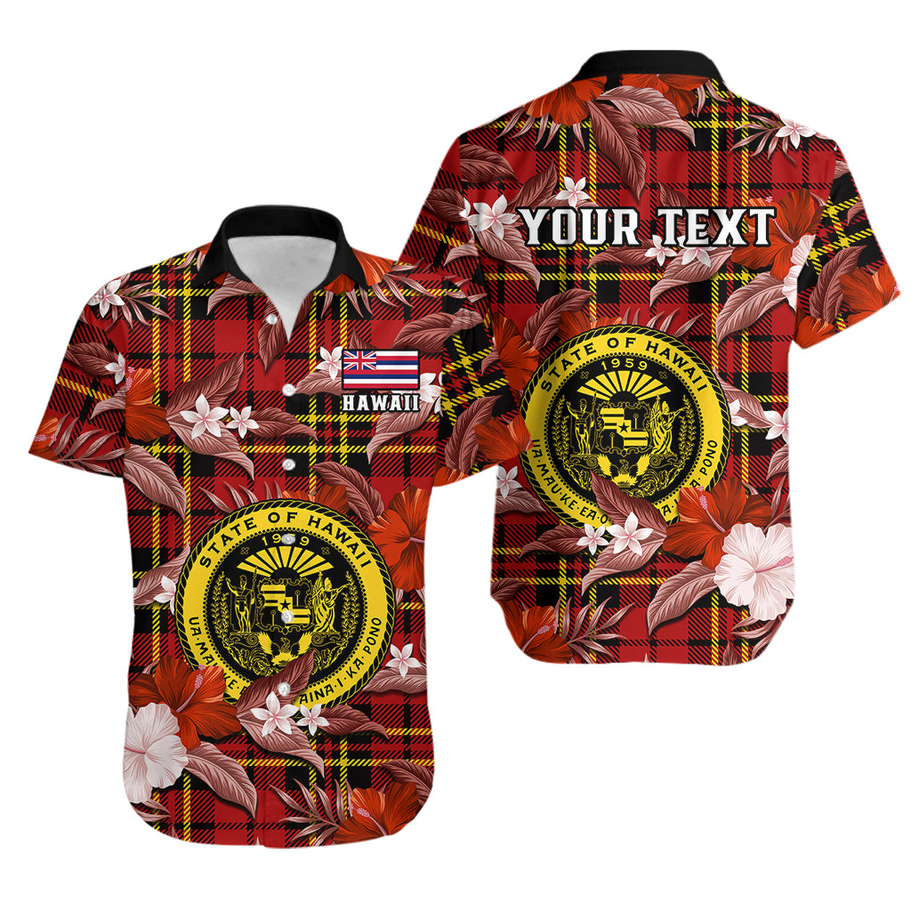 (Custom Personalised) Hawaii State Hawaiian Shirt Tropical Flowers Mix Tartan Red Version - Wonder Print Shop