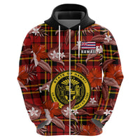 Custom Hawaii State Hoodie Tropical Flowers Mix Tartan Red Version - Wonder Print Shop