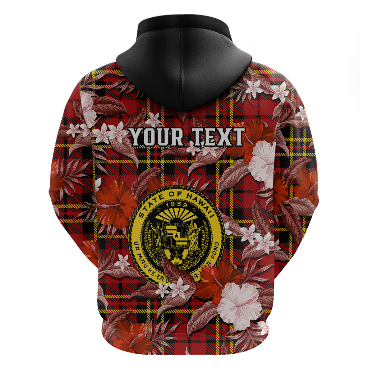 Custom Hawaii State Hoodie Tropical Flowers Mix Tartan Red Version - Wonder Print Shop