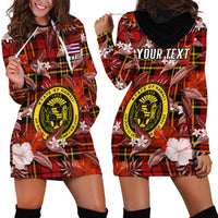 (Custom Personalised) Hawaii State Hoodie Dress Tropical Flowers Mix Tartan Red Version - Wonder Print Shop