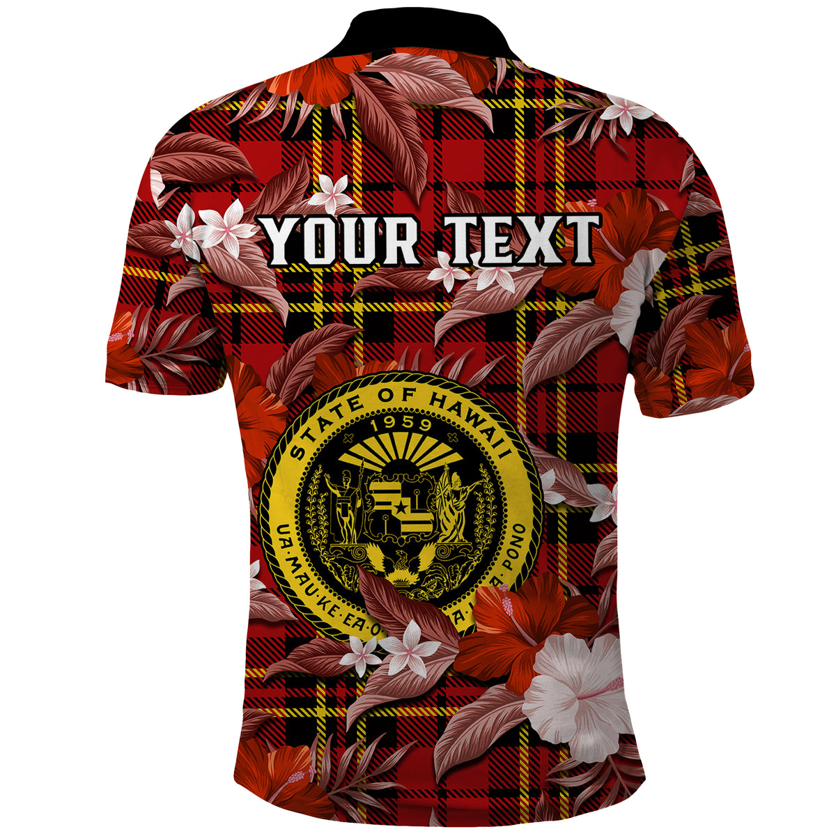 Custom Hawaii State Polo Shirt Tropical Flowers Mix Tartan Red Version - Wonder Print Shop