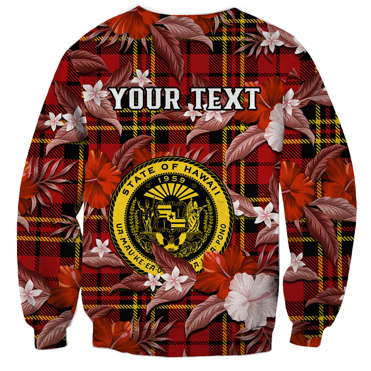 (Custom Personalised) Hawaii State Sweatshirt Tropical Flowers Mix Tartan Red Version - Wonder Print Shop