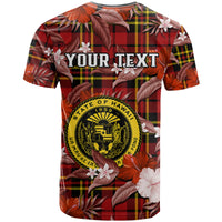 Custom Hawaii State T Shirt Tropical Flowers Mix Tartan Red Version - Wonder Print Shop