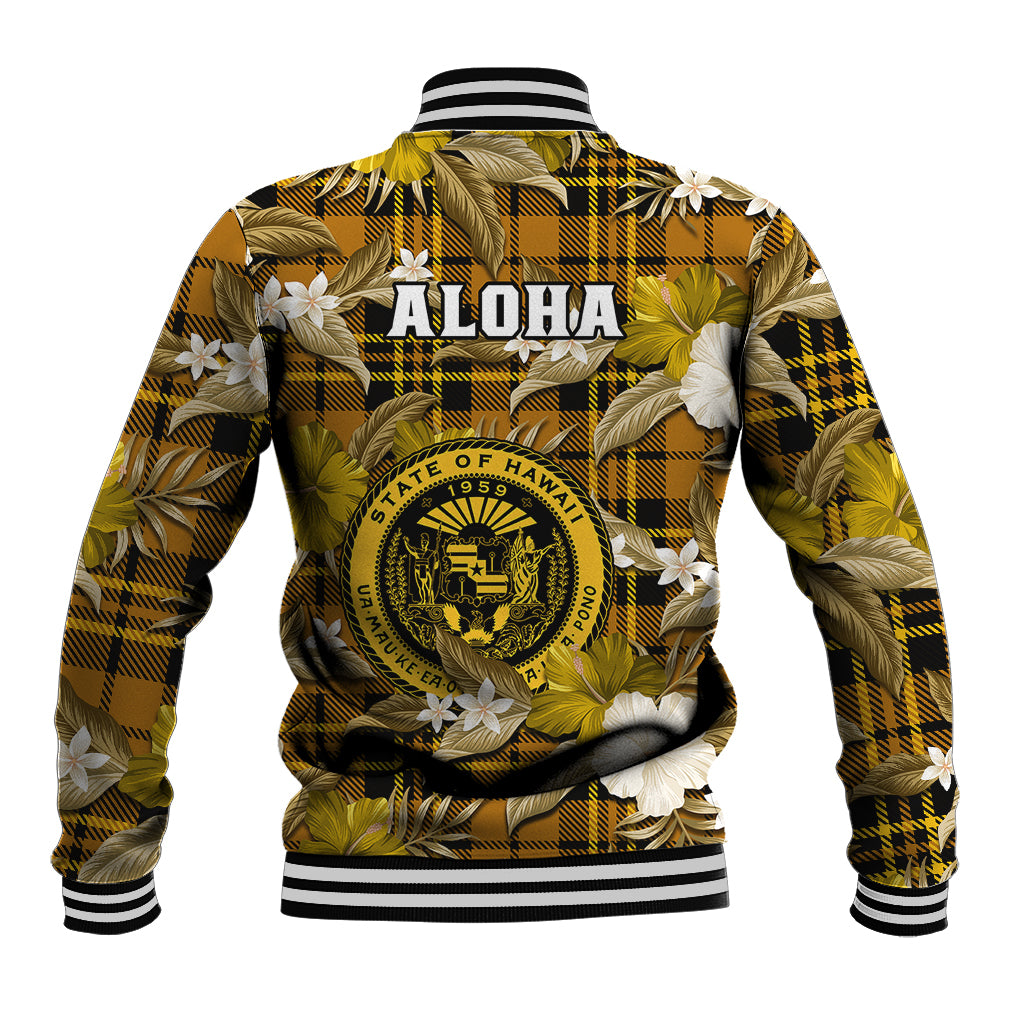 Hawaii State Baseball Jacket Tropical Flowers Mix Tartan Gold Version - Wonder Print Shop
