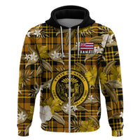 Hawaii State Hoodie Tropical Flowers Mix Tartan Gold Version - Wonder Print Shop