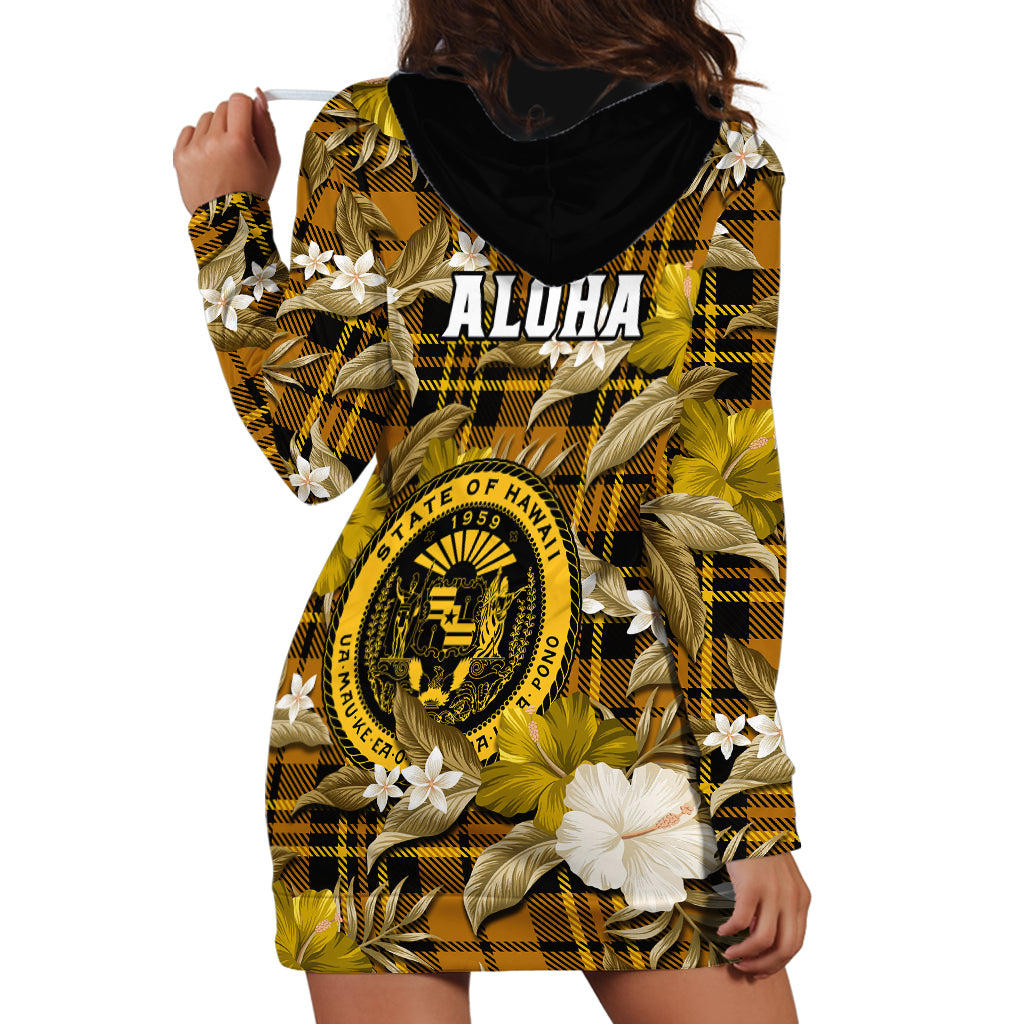Hawaii State Hoodie Dress Tropical Flowers Mix Tartan Gold Version - Wonder Print Shop