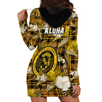 Hawaii State Hoodie Dress Tropical Flowers Mix Tartan Gold Version - Wonder Print Shop