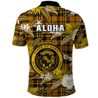 Hawaii State Polo Shirt Tropical Flowers Mix Tartan Gold Version - Wonder Print Shop
