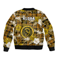 Hawaii State Sleeve Zip Bomber Jacket Tropical Flowers Mix Tartan Gold Version - Wonder Print Shop