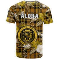 Hawaii State T Shirt Tropical Flowers Mix Tartan Gold Version - Wonder Print Shop