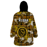 Hawaii State Wearable Blanket Hoodie Tropical Flowers Mix Tartan Gold Version - Wonder Print Shop