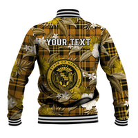 (Custom Personalised) Hawaii State Baseball Jacket Tropical Flowers Mix Tartan Gold Version - Wonder Print Shop
