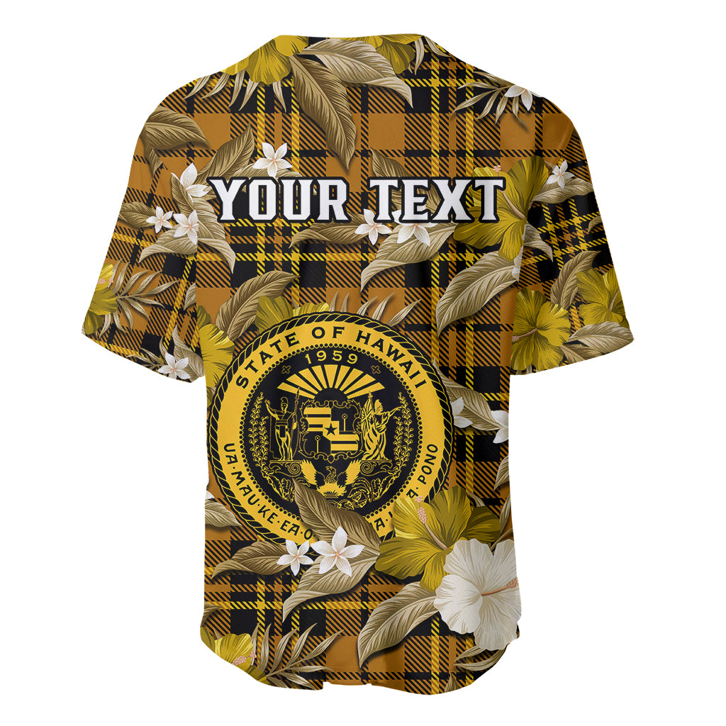 (Custom Personalised) Hawaii State Baseball Jersey Tropical Flowers Mix Tartan Gold Version - Wonder Print Shop