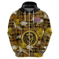 Custom Hawaii State Hoodie Tropical Flowers Mix Tartan Gold Version - Wonder Print Shop