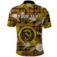 Custom Hawaii State Polo Shirt Tropical Flowers Mix Tartan Gold Version - Wonder Print Shop