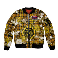 (Custom Personalised) Hawaii State Sleeve Zip Bomber Jacket Tropical Flowers Mix Tartan Gold Version - Wonder Print Shop