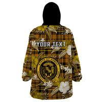 (Custom Personalised) Hawaii State Wearable Blanket Hoodie Tropical Flowers Mix Tartan Gold Version - Wonder Print Shop