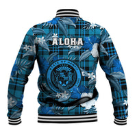 Hawaii State Baseball Jacket Tropical Flowers Mix Tartan Blue Version - Wonder Print Shop