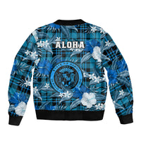 Hawaii State Bomber Jacket Tropical Flowers Mix Tartan Blue Version - Wonder Print Shop