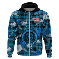 Hawaii State Hoodie Tropical Flowers Mix Tartan Blue Version - Wonder Print Shop