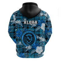 Hawaii State Hoodie Tropical Flowers Mix Tartan Blue Version - Wonder Print Shop