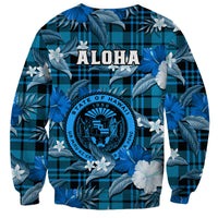 Hawaii State Sweatshirt Tropical Flowers Mix Tartan Blue Version - Wonder Print Shop